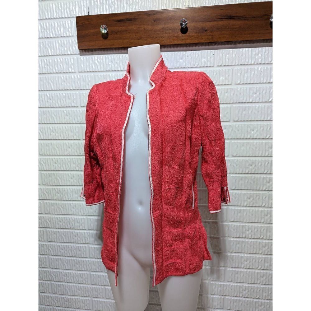 Ming Wang Women's Size S Coral Cardigan With White Trim